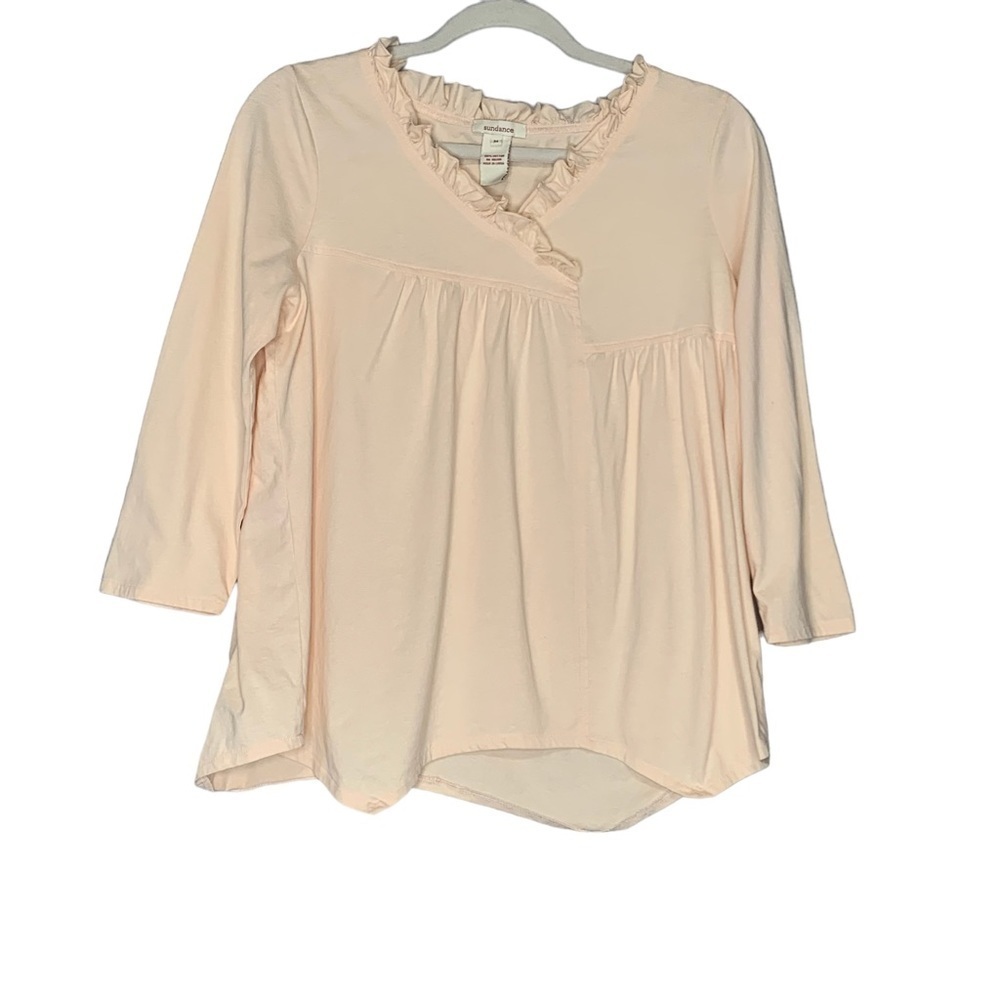 SUNDANCE peach‎ cotton 3/4 sleeve tee. Size M